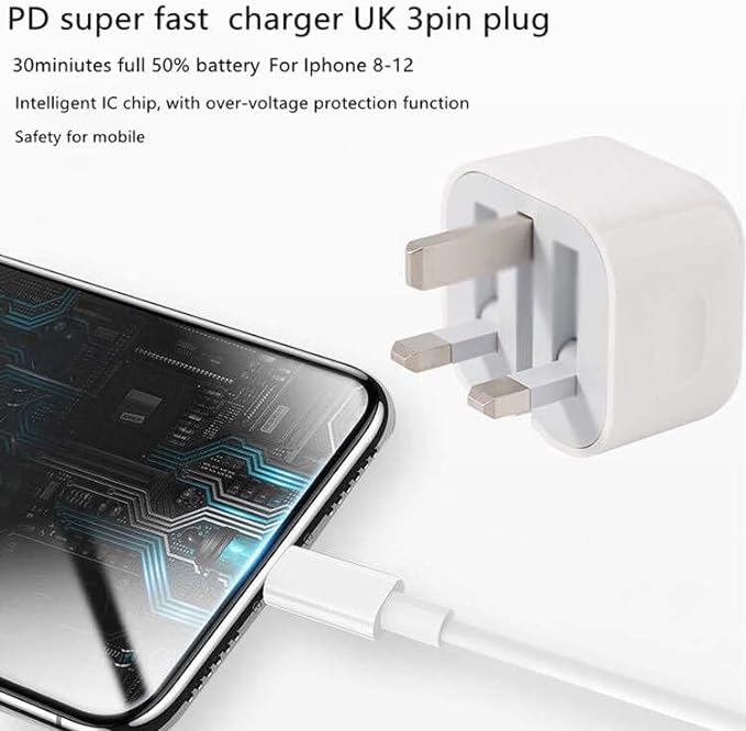 iPhone 13 Pro Max 20W 3 pin Power Adapter with USB-C to lightning Cable charger